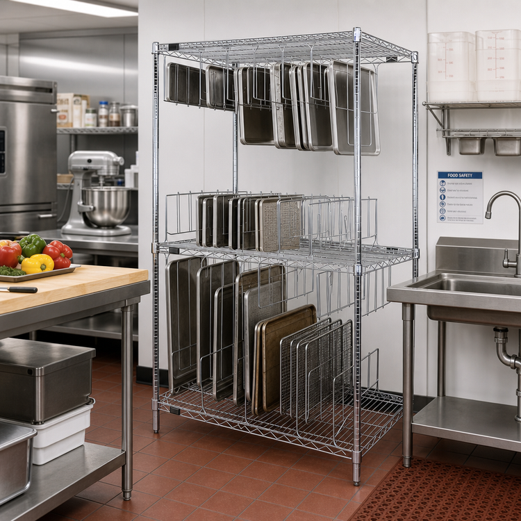 Product image #2 for Quantum 36-Inch Wide Chrome Plated Stationary Wire Shelving Stencil Unit with 3 Shelves and 22 Dividers