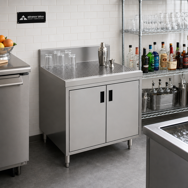 Product image #2 for Advance Tabco Prestige Free-Standing Underbar Drainboard Cabinet with Removable Hinged Doors, 36 x 25 x 36 Inches