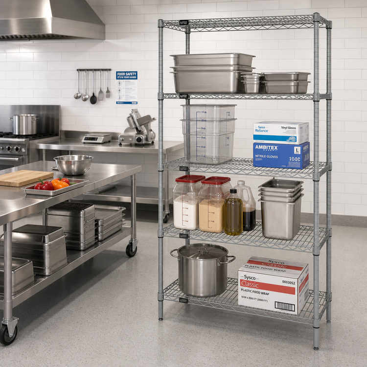 Product image #2 for Quantum 48-Inch W x 24-Inch D x 74-Inch H Wire Shelving Starter Kit, Stationary, Gray Epoxy Antimicrobial Finish