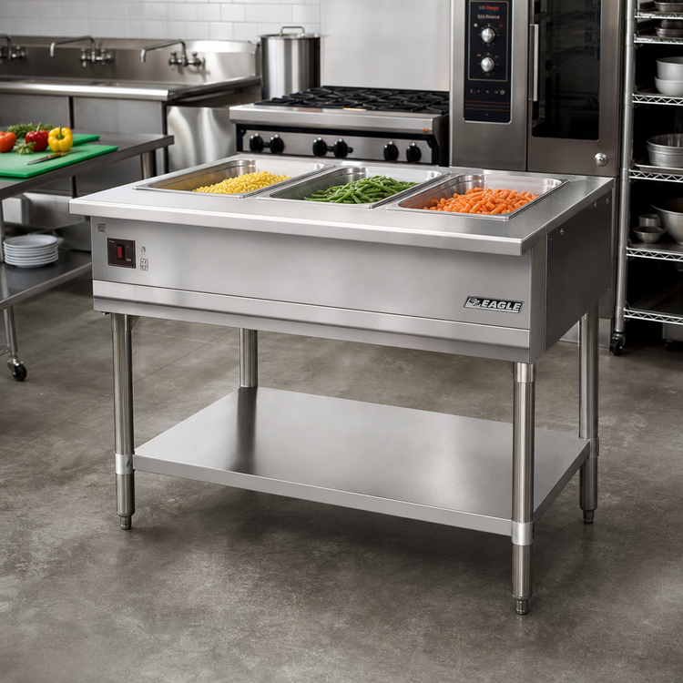 Product image #2 for Eagle Group 48-Inch Natural Gas Water Bath Hot Food Table, Open Base, 3 Wells