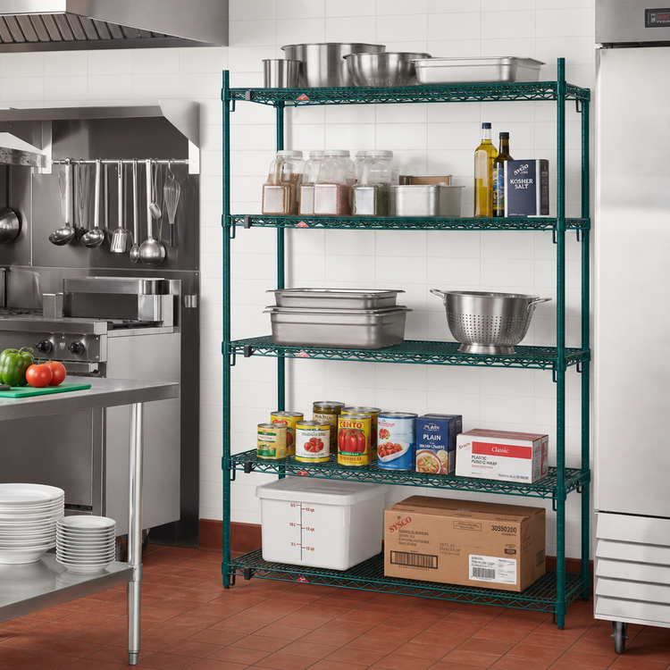 Product image #3 for Metro Super Erecta Super Adjustable Add-On Wire Shelving Unit, 24"W x 18"D x 74"H, 5 Shelves, Green Epoxy-Coated