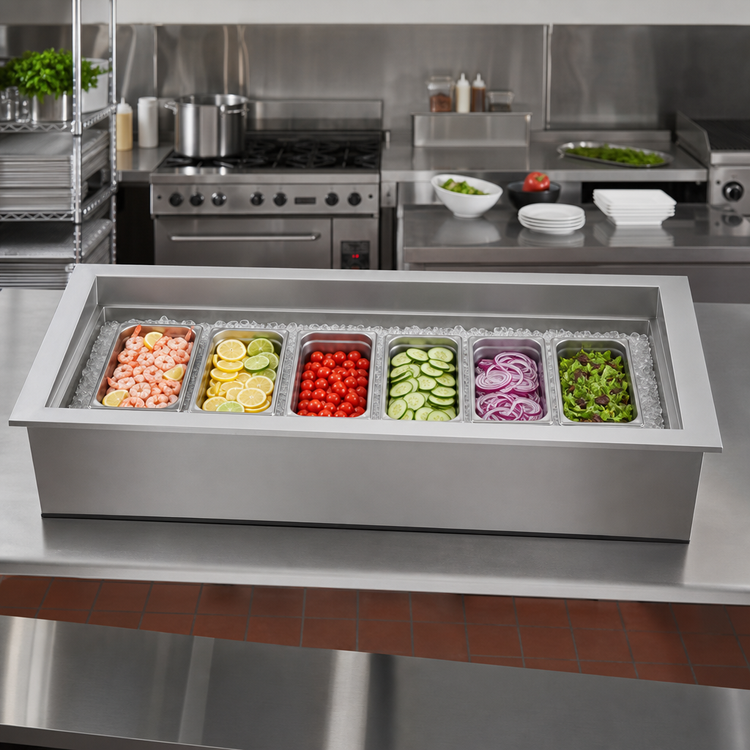 Product image #2 for Hatco IWB-6 Drop-In Iced Cold Food Well, 6-Pan Capacity, Stainless Steel, 84 x 27 Inches