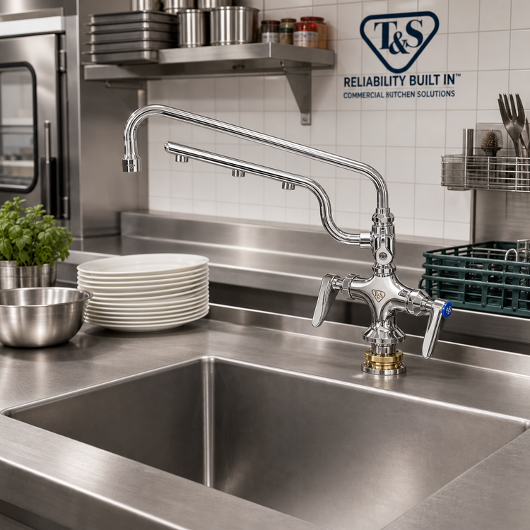 Product image #2 for T&S UltraRinse Single-Hole Deck-Mount Manual Mixing Faucet with 12-Inch Swing Nozzle and 10-Inch Spray Arm