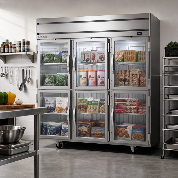 Product image #2 for Beverage-Air Horizon Series Three-Section Reach-In Display Freezer with Half Glass Doors, 69.1 Cu. Ft.