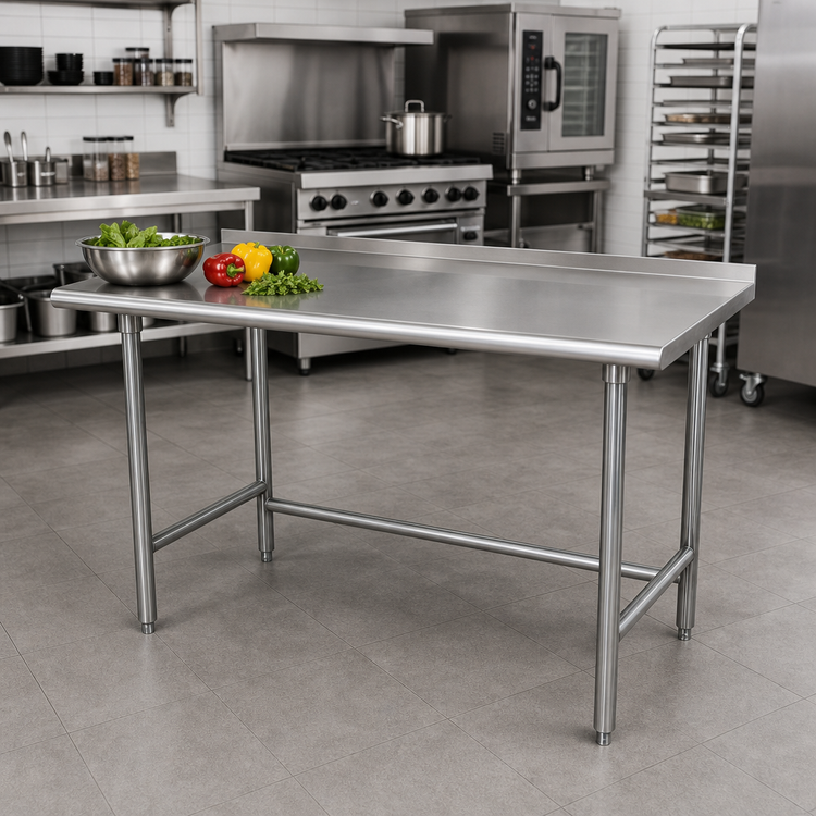 Product image #2 for Advance Tabco Special Value Series 60" x 24" Open Base Work Table with 1-1/2" Rear Up-Turn, 16 Gauge 430 Stainless Steel Top