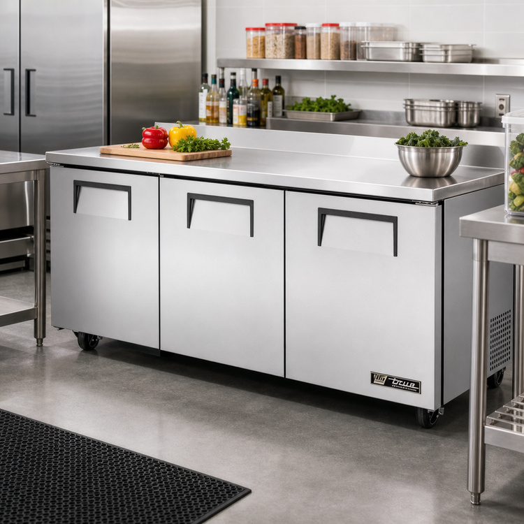 Product image #2 for True TWT-72-HC 72-Inch Three-Section Solid Door Worktop Refrigerator with Rear-Mounted Self-Contained R290 Refrigeration