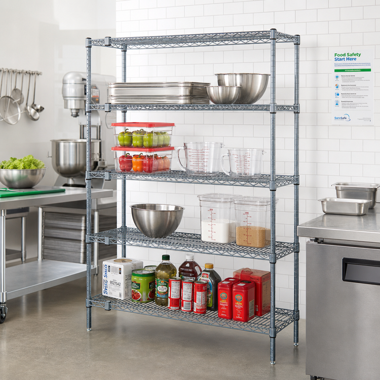 Product image #2 for Quantum 54 Inch W x 21 Inch D x 63 Inch H Wire Shelving Starter Kit with 4 Shelves, Gray Epoxy Antimicrobial Finish