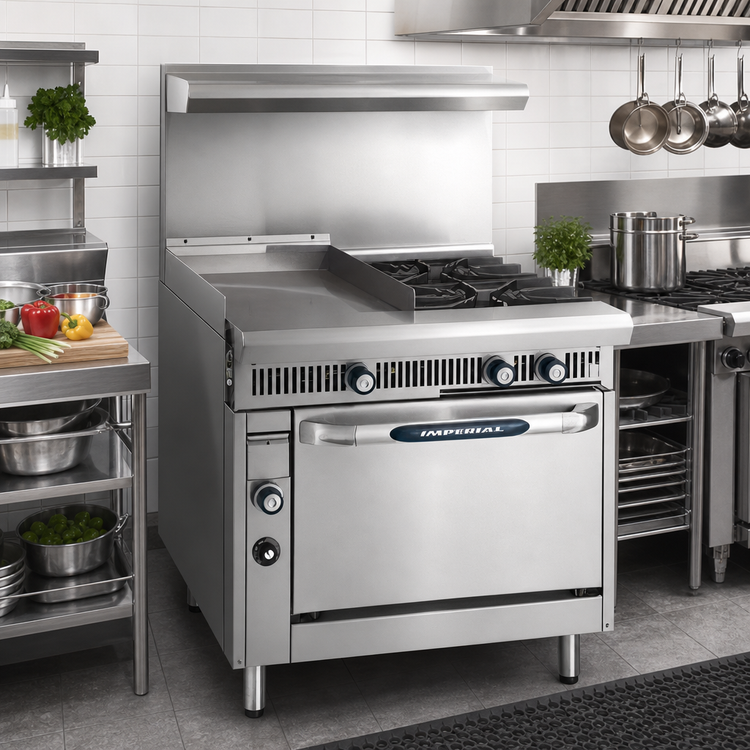 Product image #2 for Imperial Spec Series Heavy-Duty 36-Inch Gas Range with 18-Inch Thermostatic Griddle, Two Open Burners, and Convection Oven