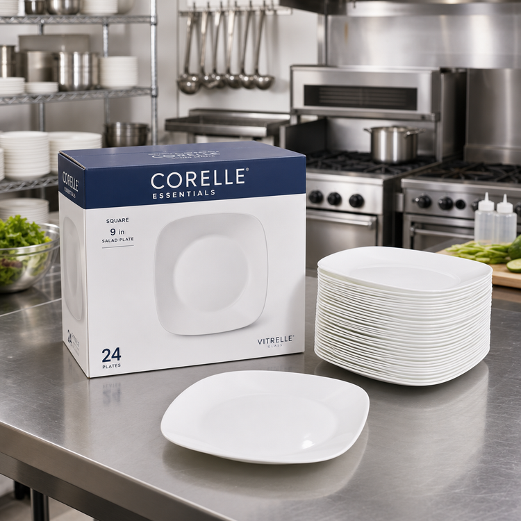Product image #2 for Corelle Essentials Square Vitrelle Glass Salad Plate, 9-Inch, White, Case of 24