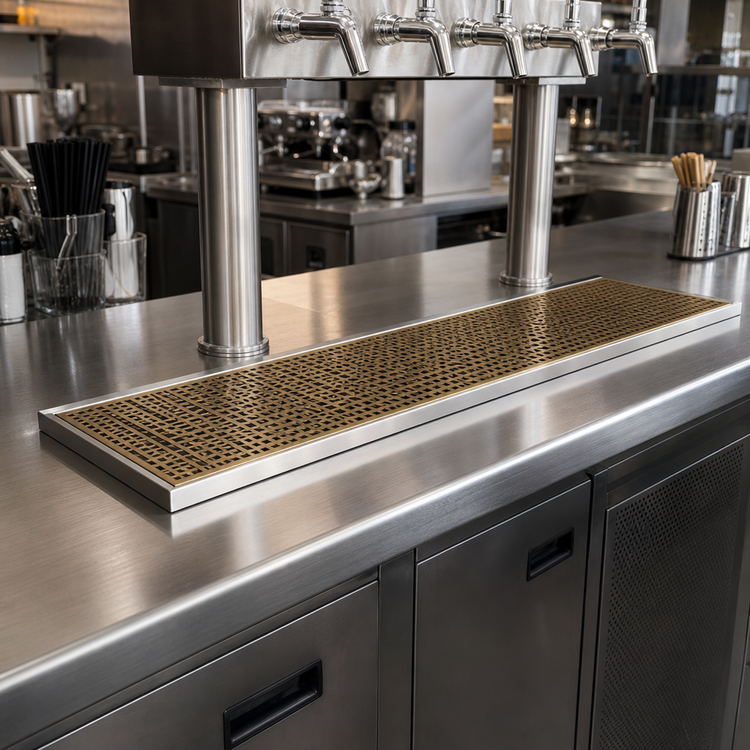 Product image #2 for Micro Matic 30-Inch Surface Mount Stainless Steel Drip Tray Trough with Perforated PVD Brass Screen