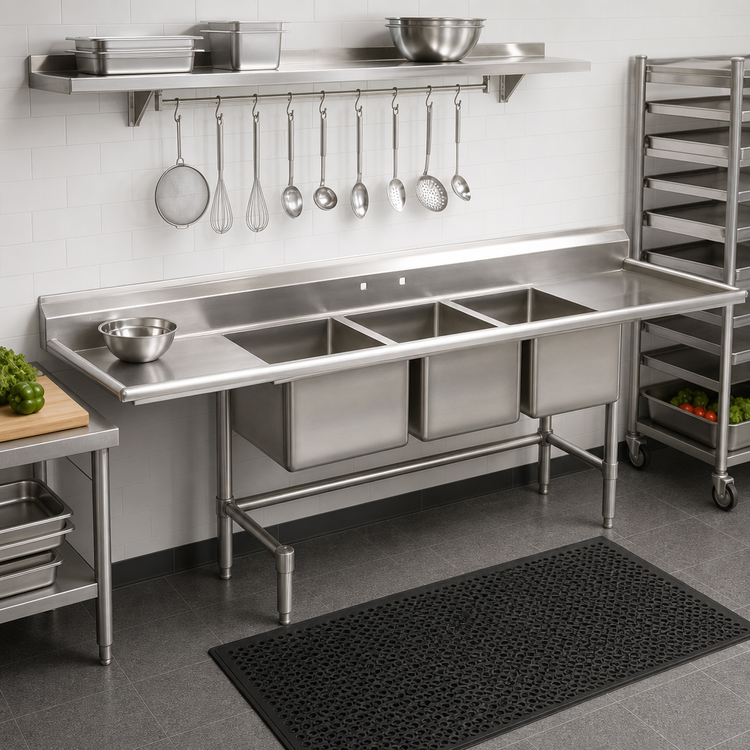 Product image #2 for Eagle Group S16 Series 2-Compartment Stainless Steel Sink with Left and Right Drainboards, 81 x 27 Inches