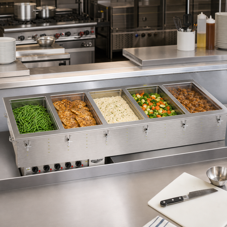 Product image #2 for Vollrath Five-Well Drop-In Hot Food Well Unit with Five 12" x 20" Marine-Grade Stainless Steel Wells