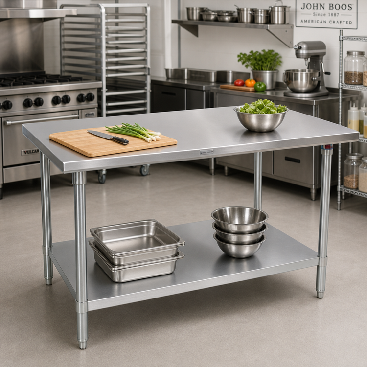 Product image #2 for John Boos Stallion 72" x 30" 16-Gauge Stainless Steel Top Work Table with Galvanized Base and Adjustable Undershelf