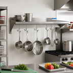 Thumbnail image #2 for BK Resources BKWSE-1248-PR Wall-Mount Pot Rack Overshelf, 48"W x 12"D, 18-Gauge 430 Stainless Steel