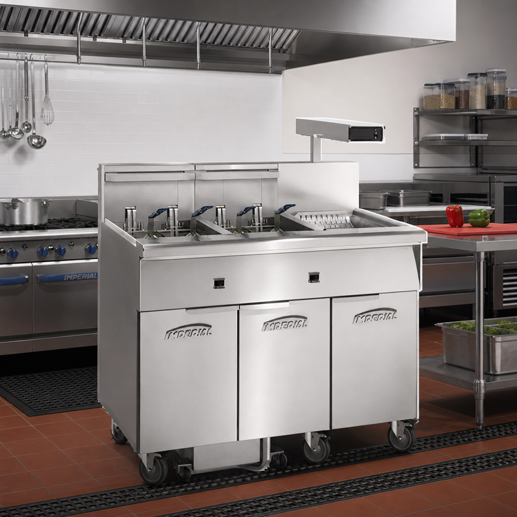 Product image #2 for Imperial 4-Tank Electric Floor Fryer with Built-In Filter System and Dump Station, 75-lb. per Tank