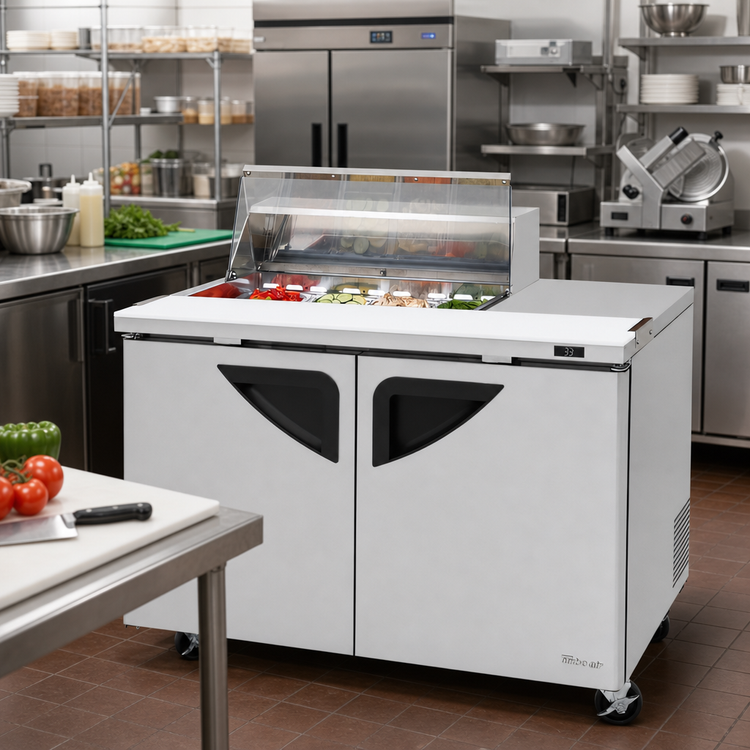 Product image #2 for Turbo Air Super Deluxe 48 1/4-Inch Two-Section Clear Top Refrigerated Sandwich/Salad Prep Table with 8-Pan Opening