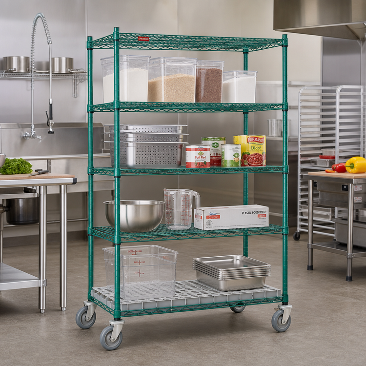 Product image #2 for EagleGard Mobile 4-Tier Wire Shelving Starter Unit with Dunnage Shelf, 48 x 24 x 79 Inches