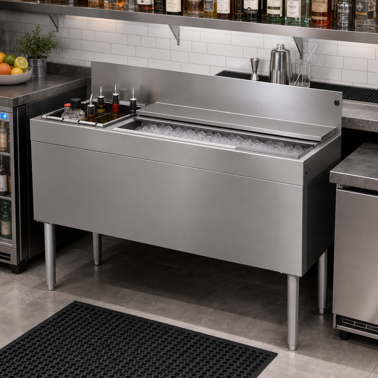 Product image #2 for Glastender 42-Inch Stainless Steel Underbar Combo Ice Bin/Cocktail Unit with Bottle Well, 84 lb Ice Capacity