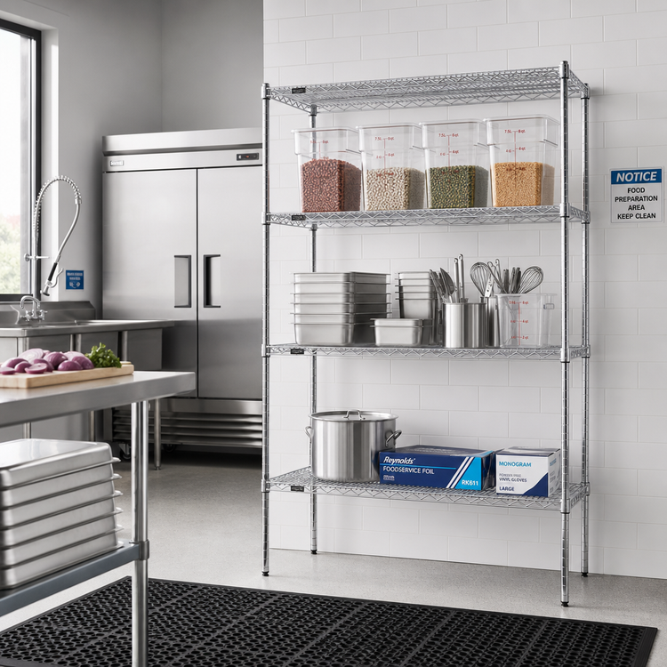 Product image #2 for Eagle Redi-Pak 4-Tier Stationary Wire Shelving Unit, 60"W x 24"D x 63"H, Chrome Finish