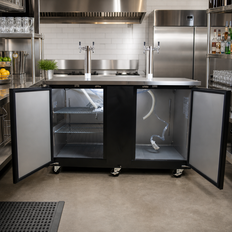 Product image #3 for BK Resources 70-Inch Draft Beer Cooler with 2 Doors, 2 Towers, and 2 Double-Head Taps