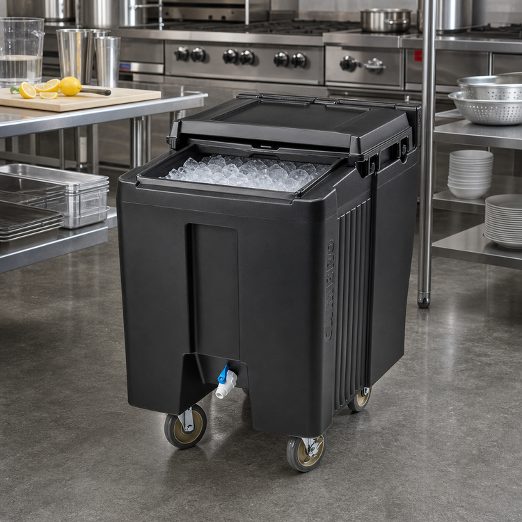 Product image #3 for Cambro SlidingLid Tall Mobile Ice Caddy, 125 lb Capacity, Black