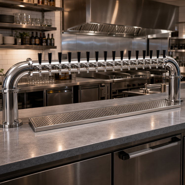 Product image #2 for Pipe Pass-Thru Countertop Air-Cooled Draft Dispensing Tower with 16 Stainless Steel Faucets