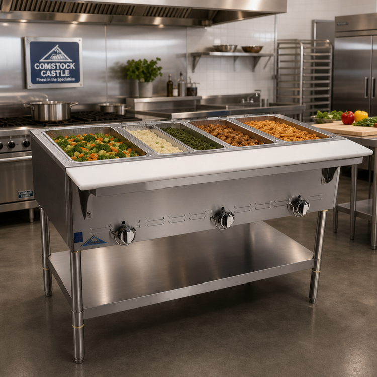 Product image #2 for Comstock-Castle Castle Series 72-Inch Gas Serving Counter / Hot Food Table with 5 Dry Wells