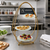 Thumbnail image #2 for American Metalcraft Oval Three-Tier Gold Buffet Stand with Frosted Glass Plates