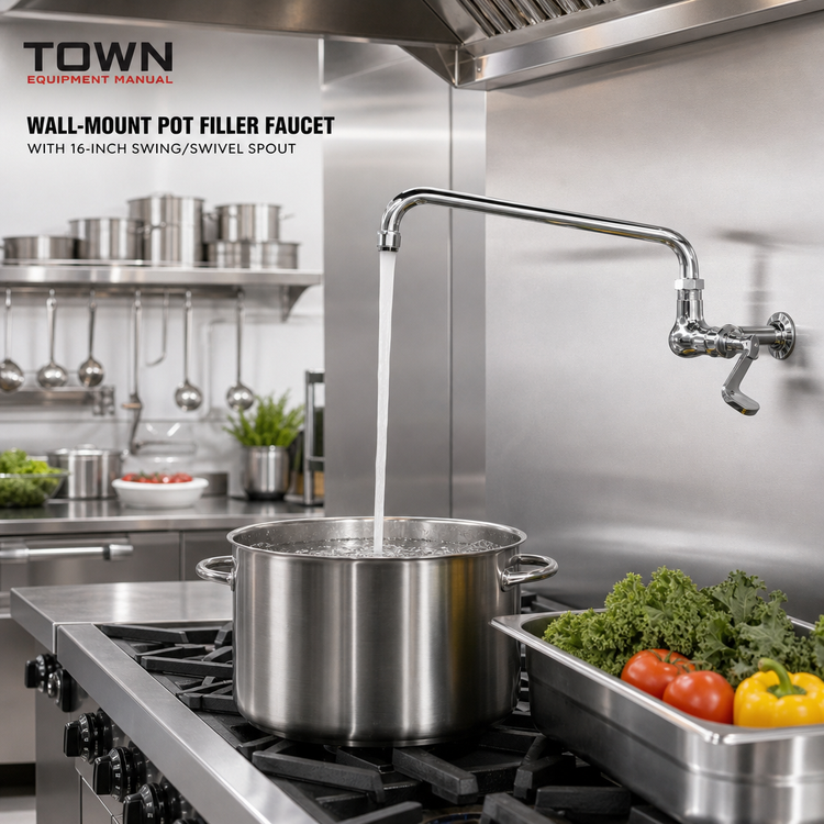 Product image #2 for Town Equipment Manual Wall-Mount Pot Filler Faucet with 16-Inch Swing/Swivel Spout