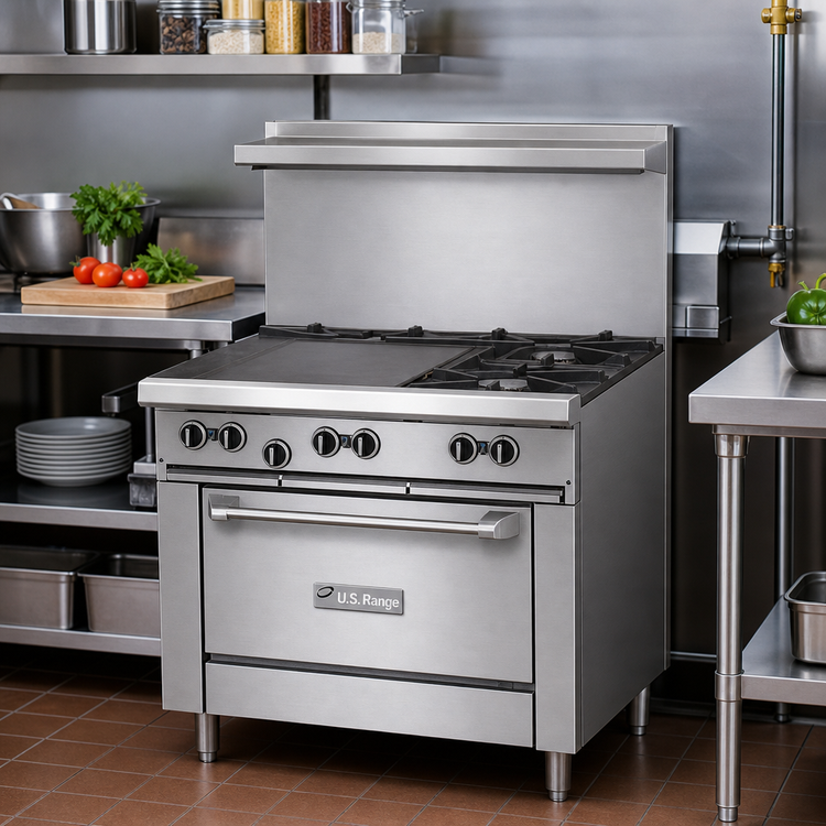 Product image #2 for Garland US Range U Series 36-Inch Gas Restaurant Range with Smooth Steel Griddle, Storage Base, and Stainless Steel Front
