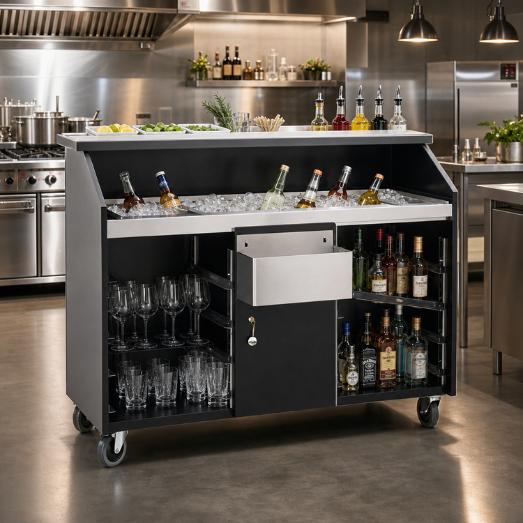 Product image #2 for Deluxe 63-Inch Indoor Portable Bar with Ice Bin, Locking Cabinets and Speed Rails