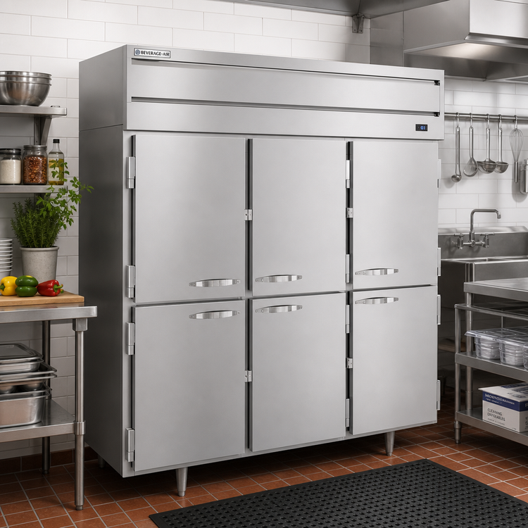 Product image #2 for Beverage Air P Series Top-Mount Three-Section Reach-In Freezer with Solid Half Doors, 68.34 Cu. Ft.