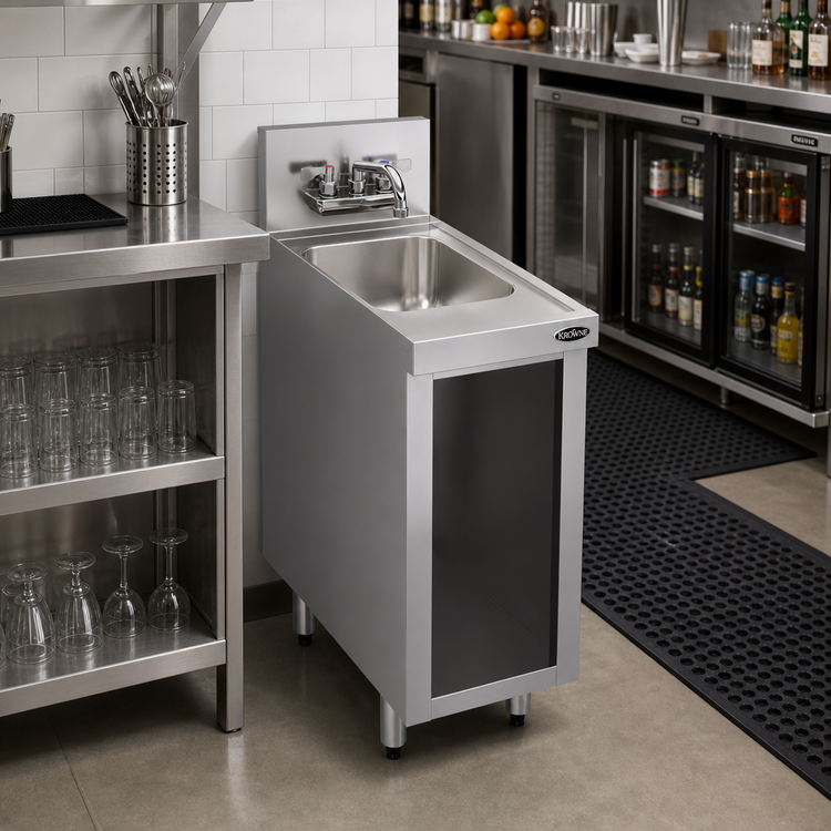 Product image #2 for Krowne Royal Series Freestanding Underbar Hand Sink Unit with Open Front Cabinet Base, 12 Inch x 24 Inch