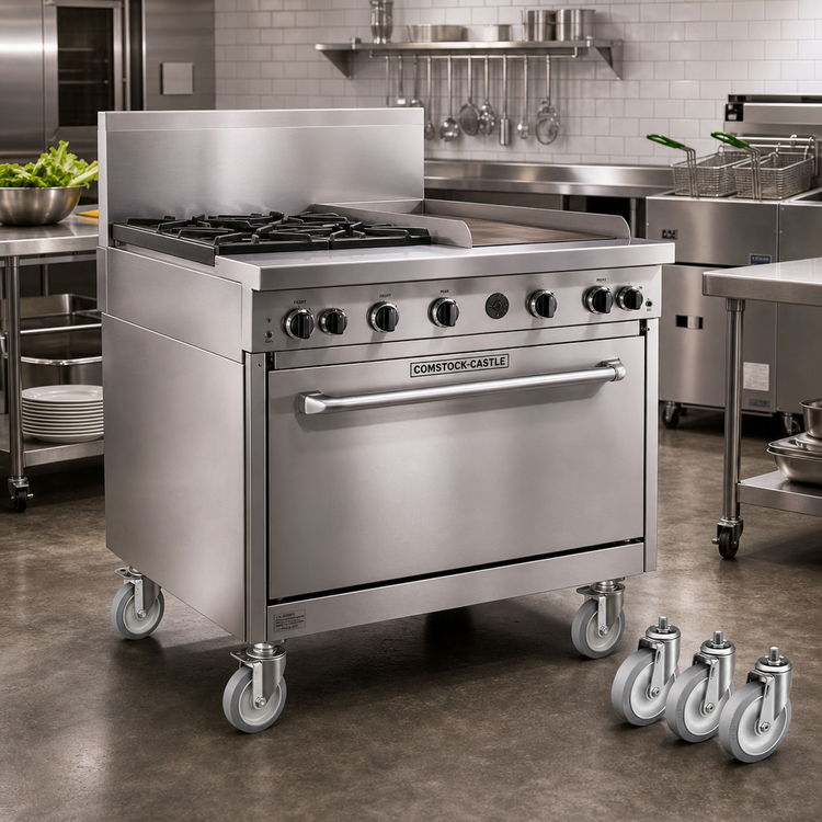 Product image #3 for Comstock-Castle Set of 4 Casters for 24, 36, and 48 Inch Wide F Series Ranges and HF Series Fryers