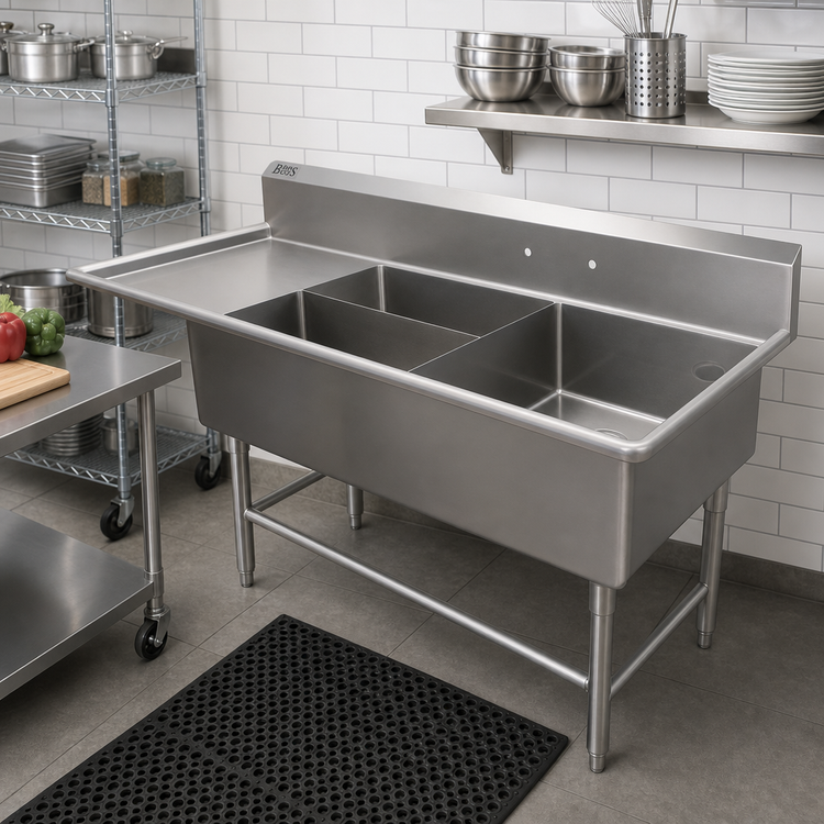 Product image #2 for John Boos Pro-Bowl 3-Compartment Platter Sink with 30-Inch Left Drainboard
