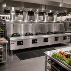 Thumbnail image #2 for Town Equipment MasterRange MF-5-STD Five-Chamber Gas Wok Range with Flue, Swing Faucets, Brick-Lined Chambers and Knee Lever Controls