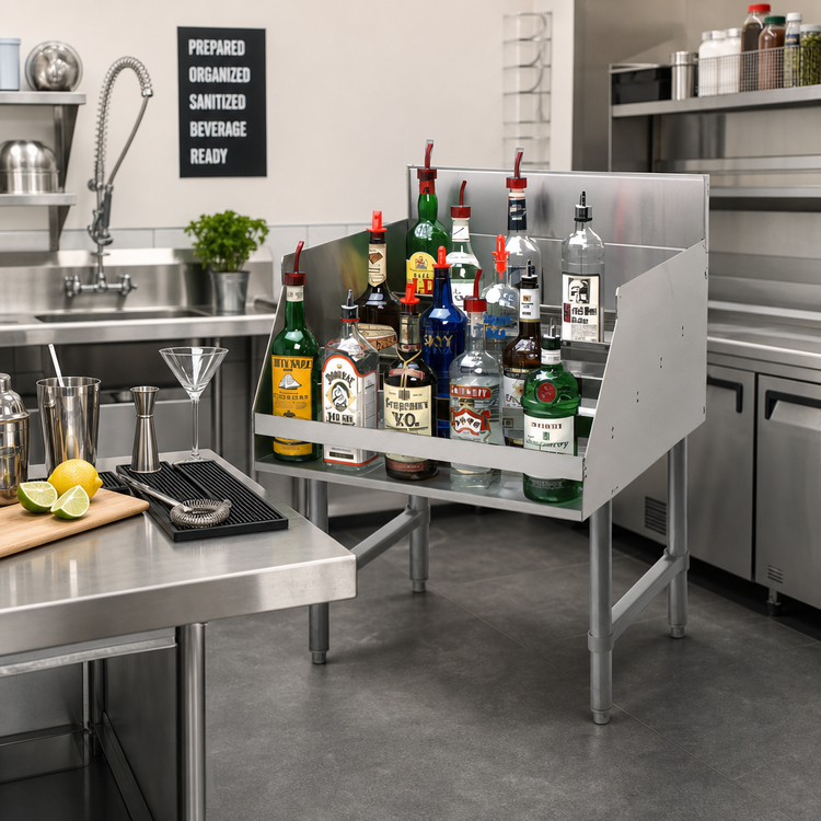 Product image #3 for Advance Tabco Special Value Series 5-Step Freestanding Stainless Steel Liquor Bottle Display Unit