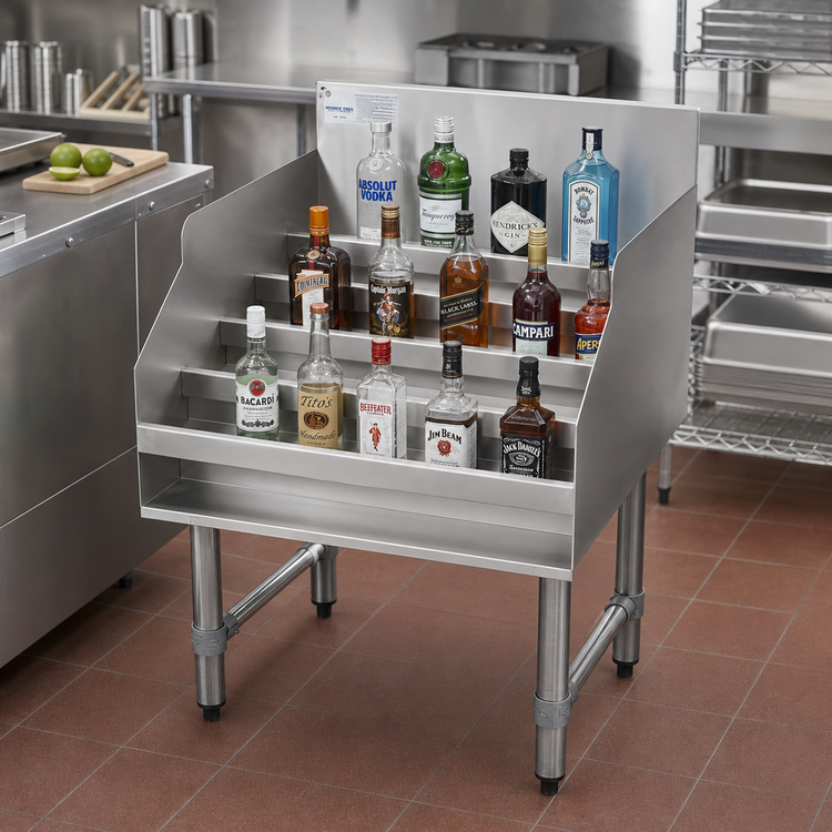 Product image #3 for Advance Tabco Special Value Series 5-Step Freestanding Stainless Steel Liquor Bottle Display Unit