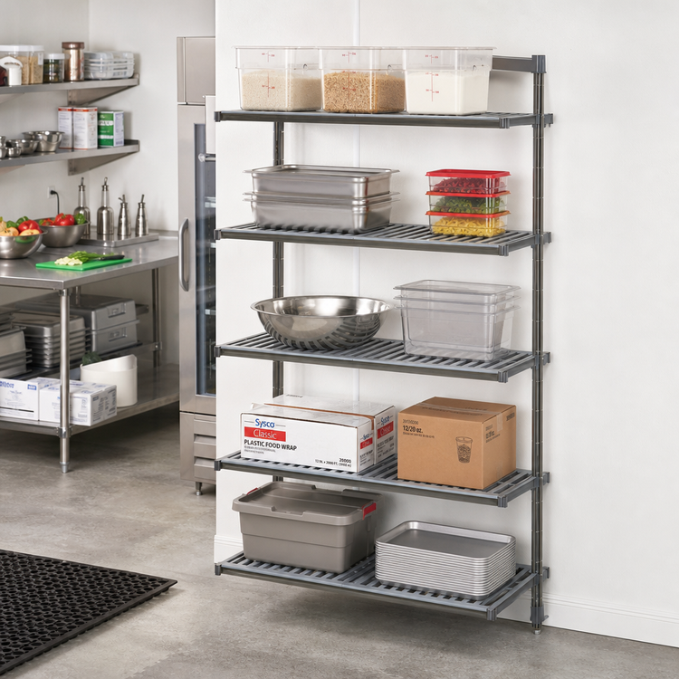 Product image #2 for Cambro Camshelving Basics Plus 5-Tier Vented Add-On Shelving Unit, 24"W x 48"L x 72"H, Brushed Graphite