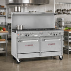 Thumbnail image #2 for Southbend (Middleby) Ultimate 4601AC-7L 60-Inch Gas Restaurant Range with 8 Open Burners, Convection Oven, Cabinet Base and Hi-Shelf