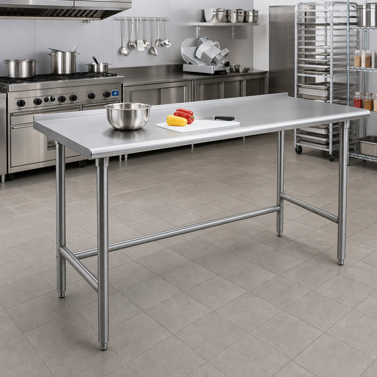 Product image #2 for Advance Tabco 84 Inch x 30 Inch Open Base Stainless Steel Work Table with 1-1/2 Inch Rear Up-Turn