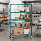 Thumbnail image #2 for Quantum M2460P47-5 Mobile Wire Shelving Cart, 60 x 24 x 80 Inches, 5 Shelves, Green Epoxy Coated