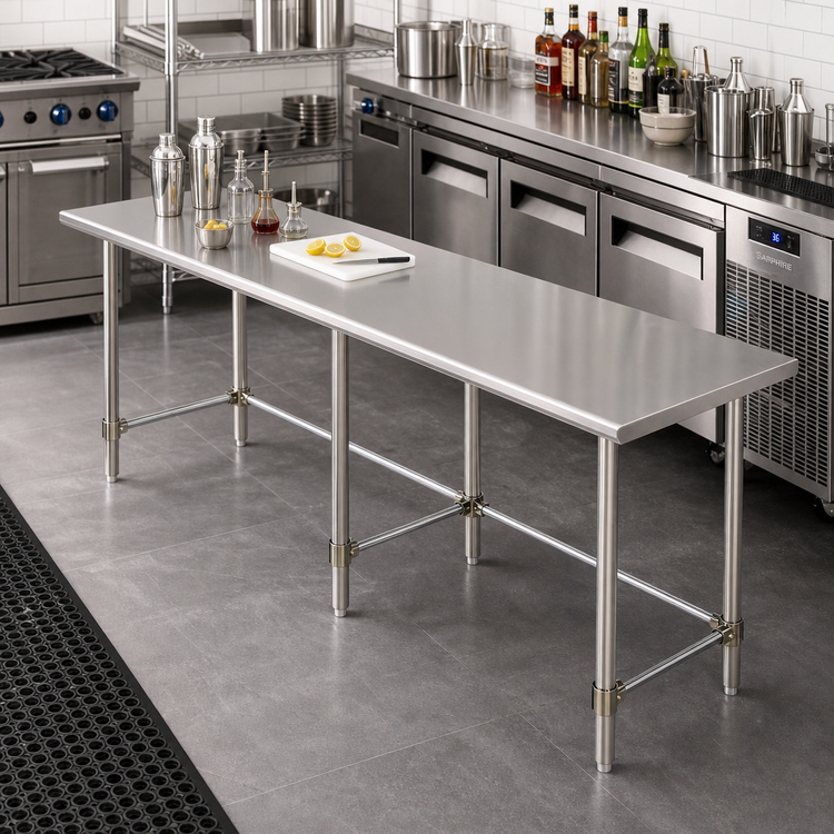 Product image #2 for Sapphire Manufacturing 108-Inch x 24-Inch 18-Gauge 400-Series Stainless Steel Underbar Work Table