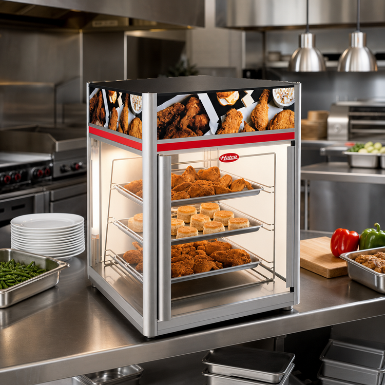 Product image #2 for Hatco Flav-R-Savor 2-Door Countertop Hot Food Holding and Display Cabinet with Stationary 3-Tier Pan Rack, No Motor