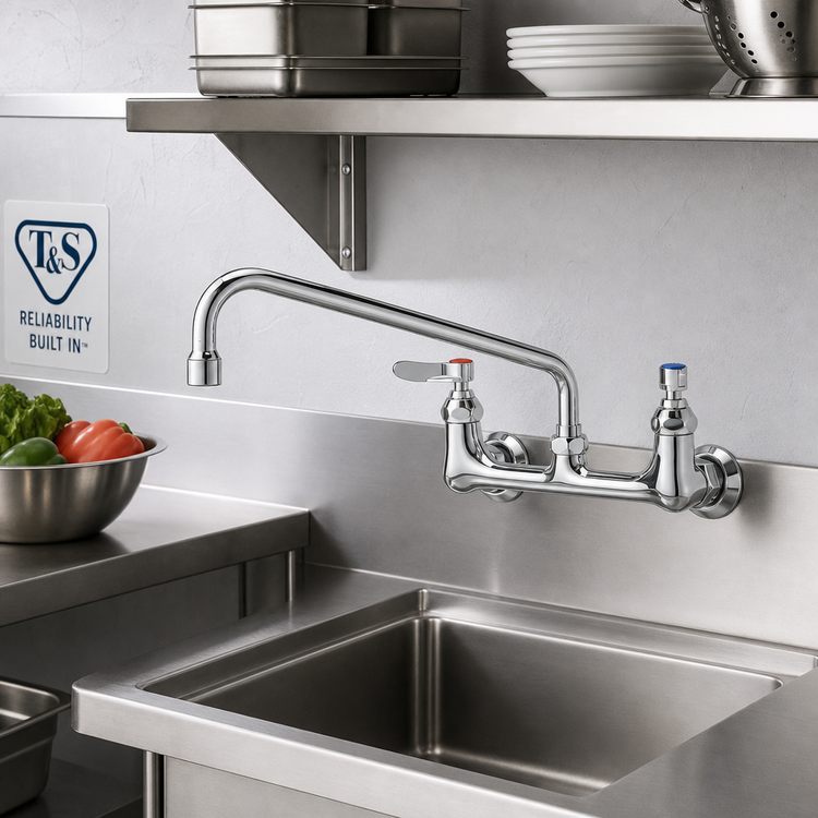 Product image #2 for T&S Brass Wall Mount Pantry Faucet with 12-Inch Swing Nozzle, 8-Inch Centers