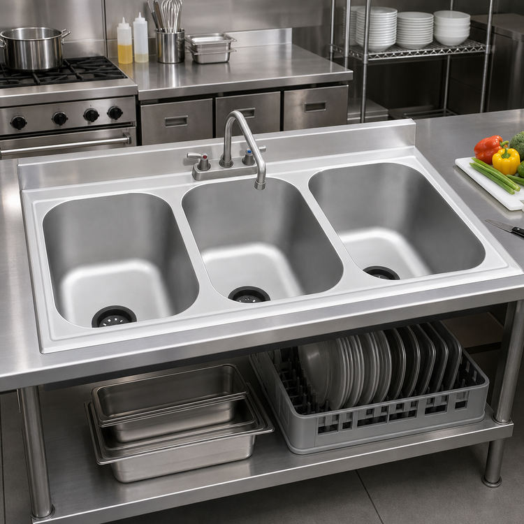 Product image #2 for Eagle Group Self-Rimming 3-Compartment Drop-In Sink with 18 x 24 x 13.5-Inch Bowls