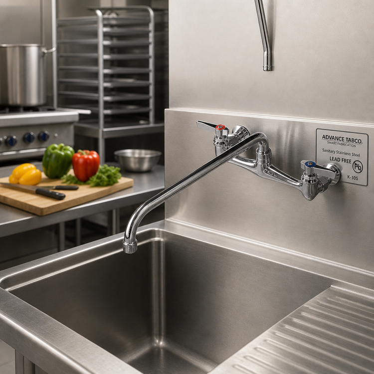 Product image #2 for Advance Tabco K-105 Heavy Duty Backsplash Mount Faucet with 14-Inch Swing Spout, 8-Inch Centers, Lead Free