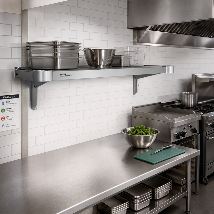 Product image #3 for Quik-Set Solid Flat Shelf, 48 x 24 Inches, Marine Edge, 14-Gauge Galvanized Steel, Gray Epoxy Finish