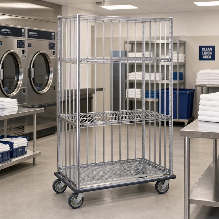 Product image #2 for Metro Super Erecta Convertible Linen Truck Laundry Cart, 3-Sided Top Frame, 70-Inch H x 48 x 24-Inch, Chrome Open Wire Design