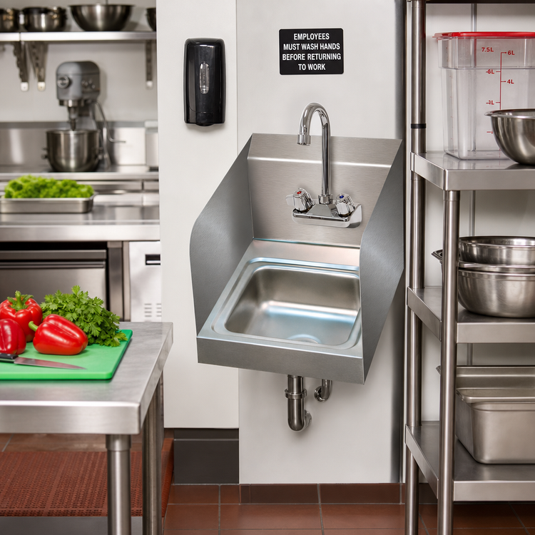 Product image #2 for Advance Tabco Special Value Series Wall Mounted Hand Sink with Side Splashes and Splash-Mounted Faucet